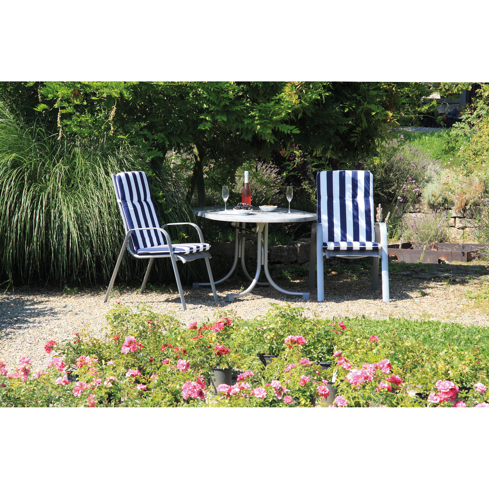 Hochlehner-Auflagen-Set 'Bali' weiß/blau 47 x 114 x 5 cm 6 Stück