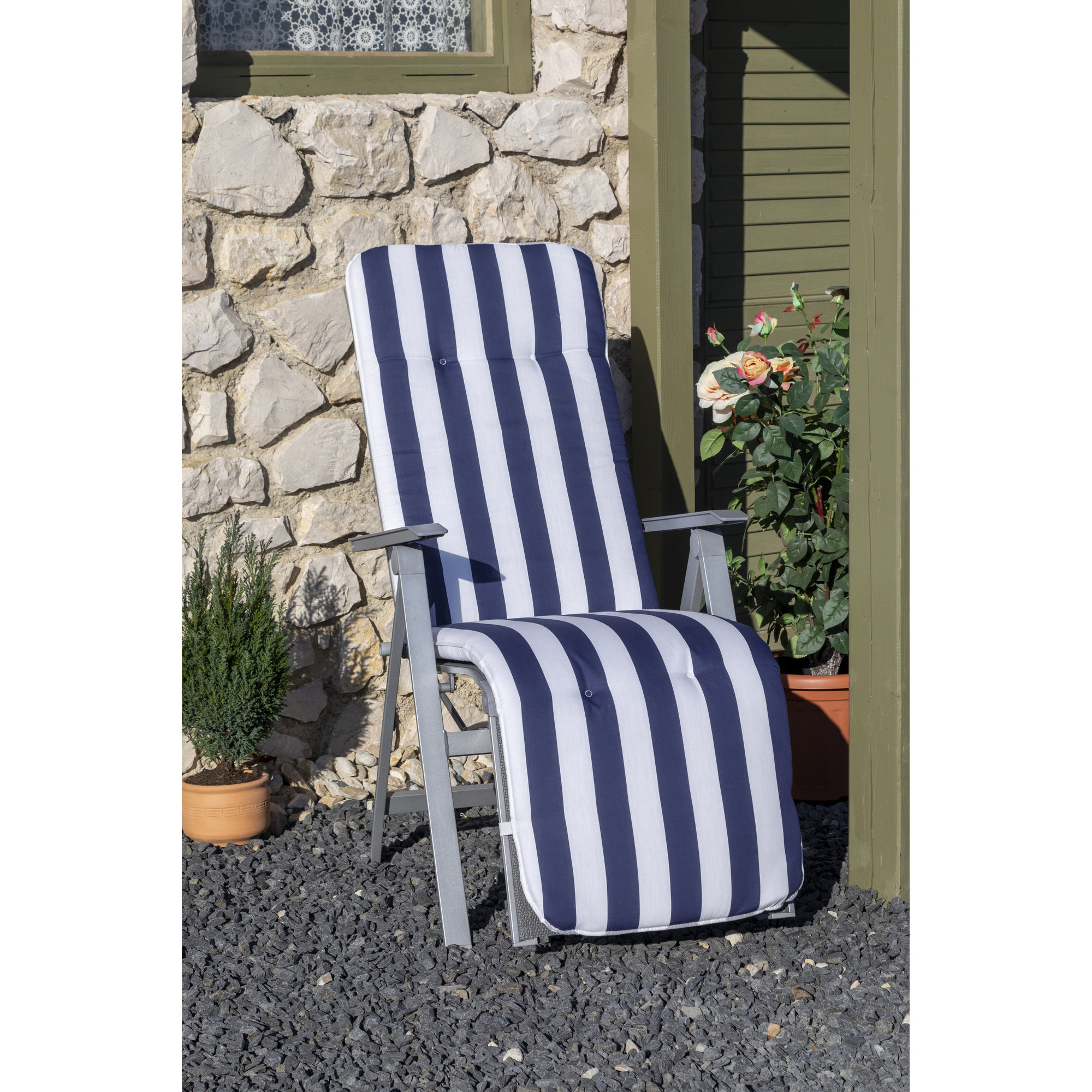 Relaxstuhl-Auflage 'Bali' weiß/blau 47 x 171 x 5 cm