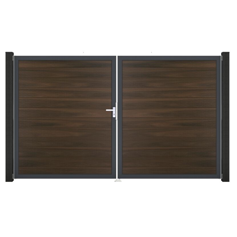 Doppeltor 'Solid' BPC/Aluminium DIN links walnussfarben/anthrazit 300 x 180 cm