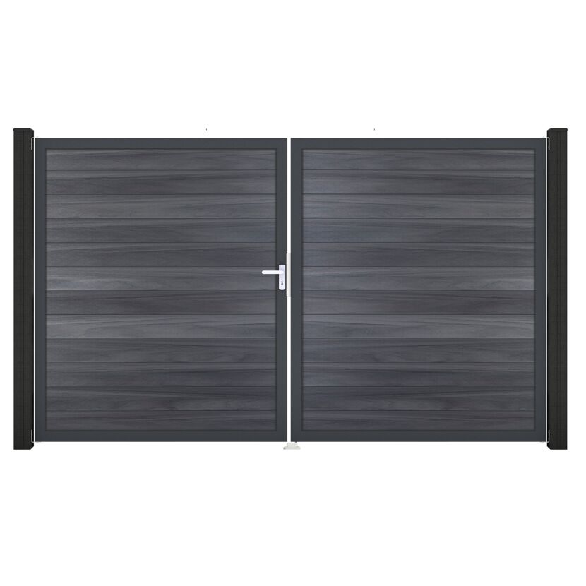 Doppeltor 'Solid' BPC/Aluminium DIN links steingrau/anthrazit 300 x 180 cm