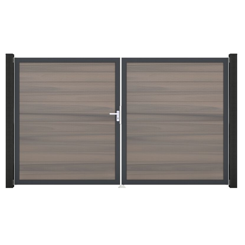 Doppeltor 'Solid' BPC/Aluminium DIN links braun/grau/silber/anthrazit 300 x 180 cm