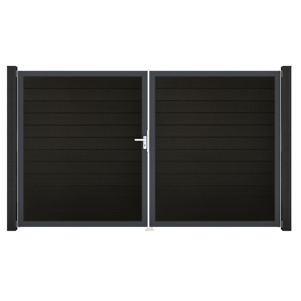 Doppeltor 'Solid' BPC/Aluminium DIN links schwarz/anthrazit 300 x 180 cm