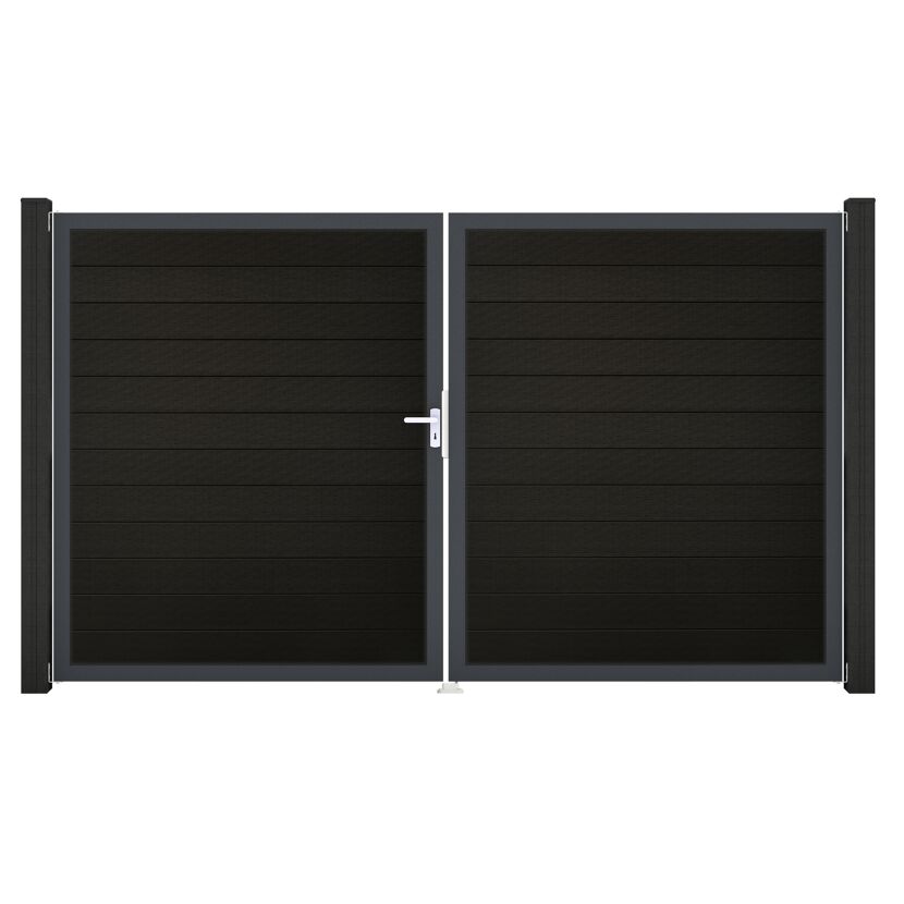 Doppeltor 'Solid' BPC/Aluminium DIN links schwarz/anthrazit 300 x 180 cm