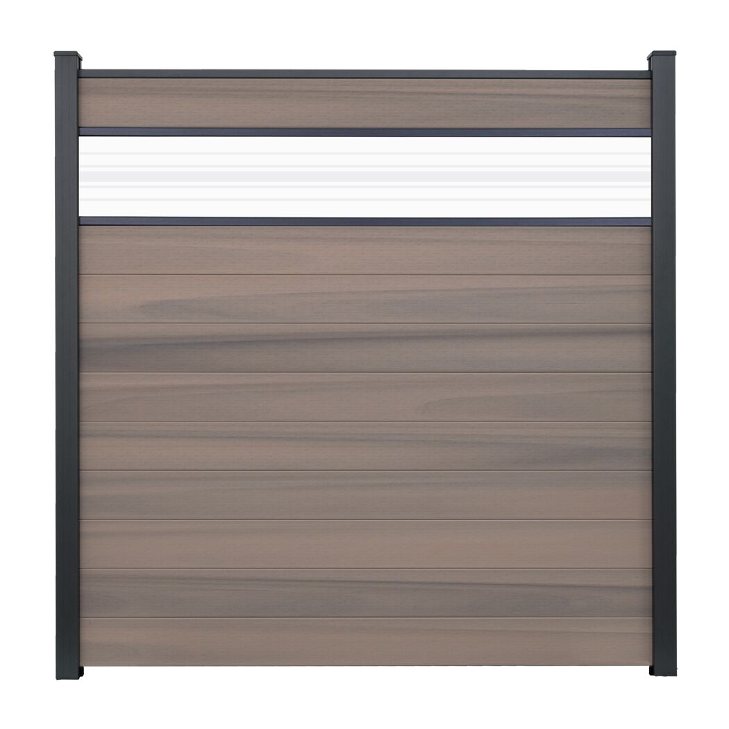 Steckzaun 'Solid' BPC braun/bi-color mit 30 cm Glaseinsatz 180 x 180 cm