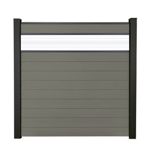 Steckzaun 'Solid' BPC mit 30 cm Glaseinsatz grau 180 x 180 cm