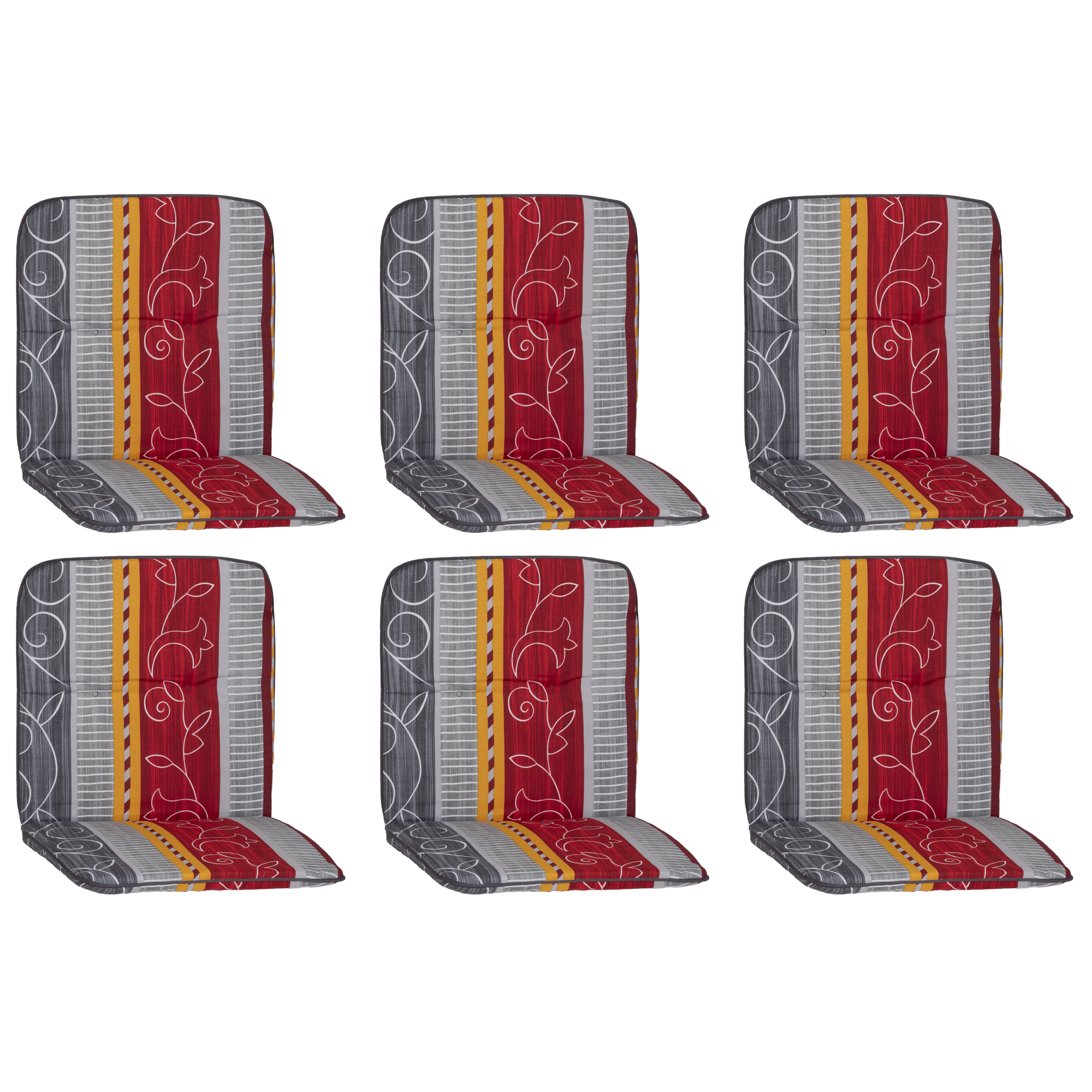 Niedriglehner-Auflagen-Set 'Bali' bordeaux/grau 47 x 96 x 5 cm 6 Stück