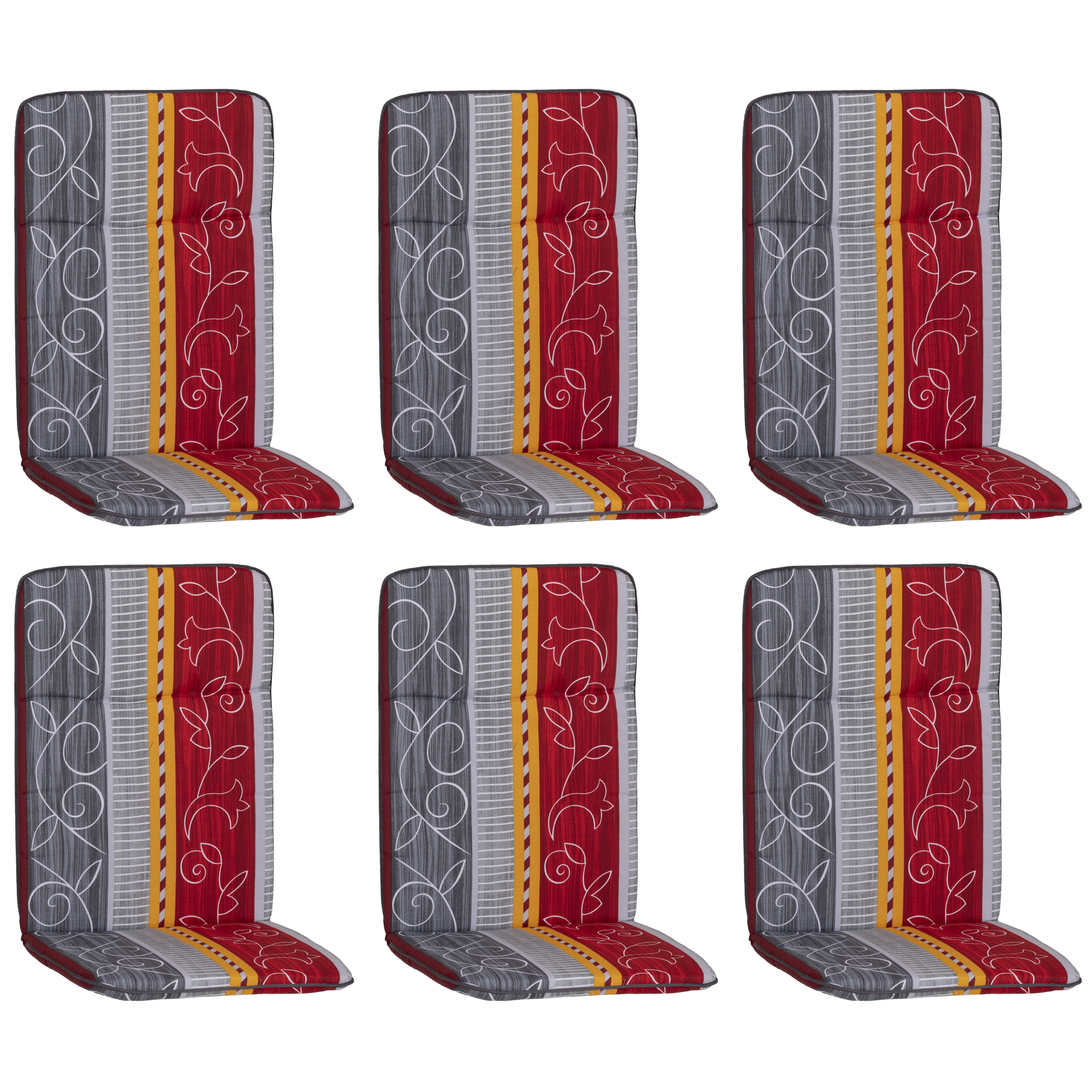 Hochlehner-Auflagen-Set 'Bali' bordeaux/grau 47 x 114 x 5 cm 6 Stück