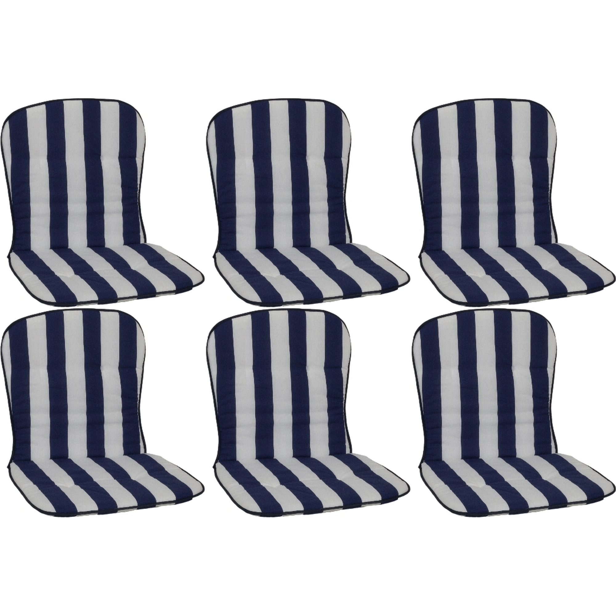 Niedriglehner-Auflagen-Set 'Monos' weiß/blau 44 x 80 x 4 cm 6 Stück