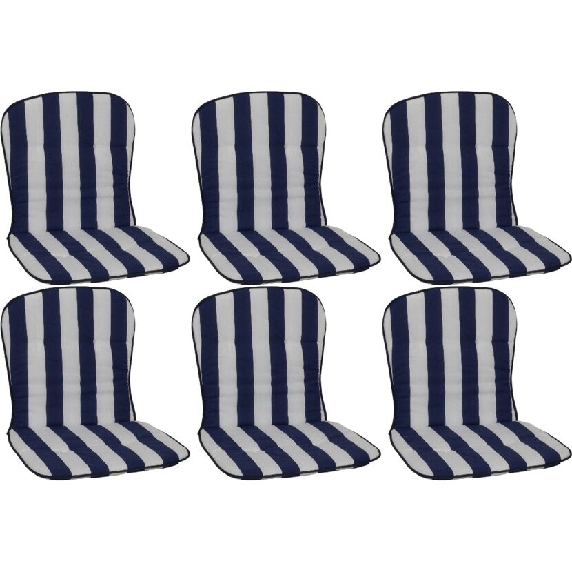 Niedriglehner-Auflagenset 'Mono' weiß/blau 44 x 80 x 4 cm 6 Stück
