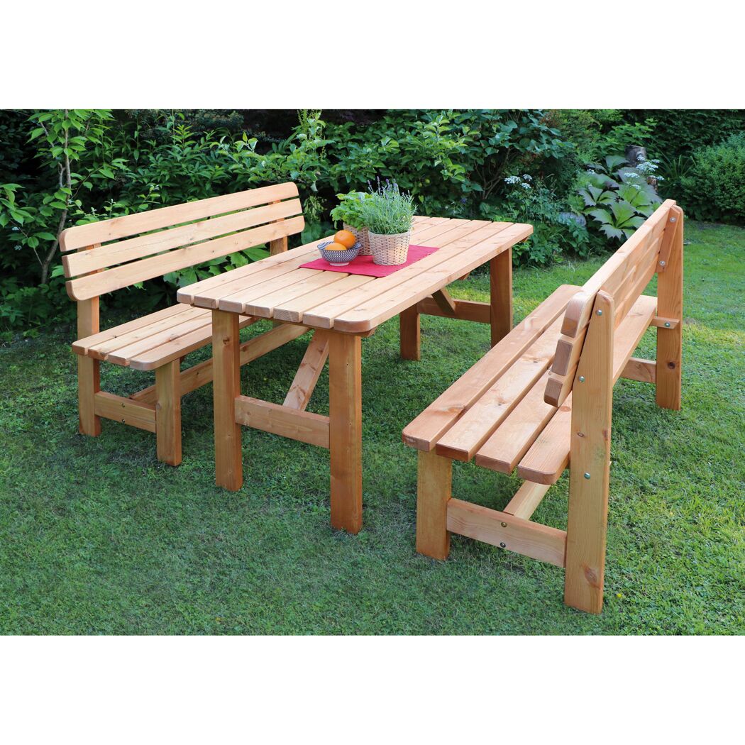 Holz Gartentisch mit zwei Bänken