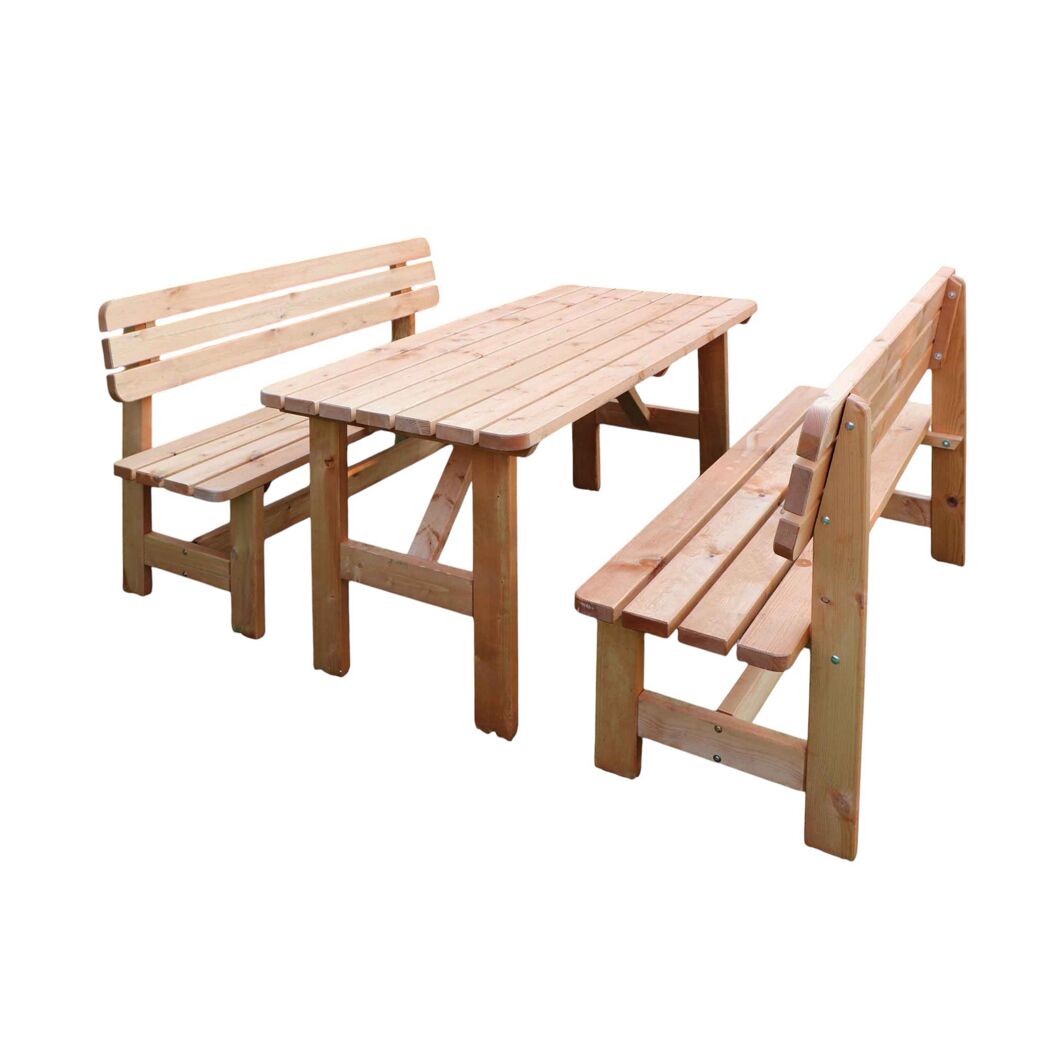 Holztisch mit zwei Bänken