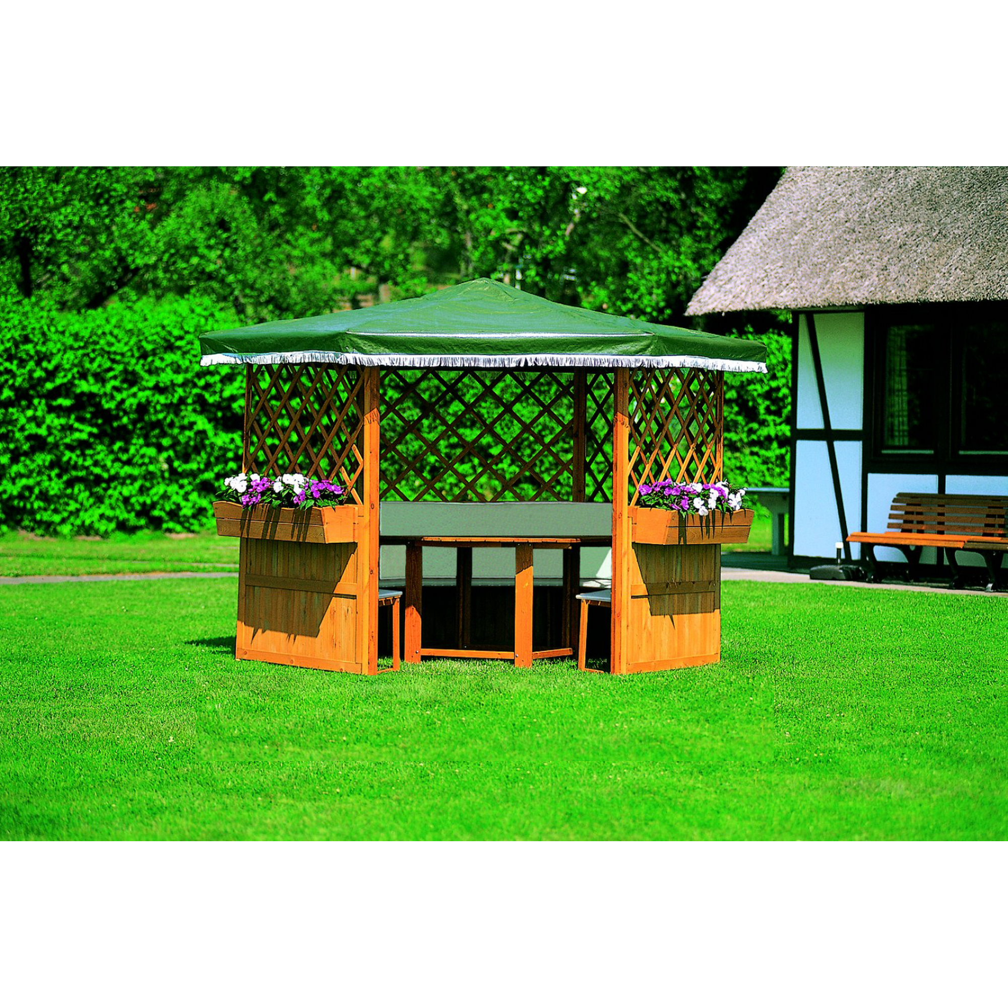 Pavillon 'Marburg' Holz grün inklusive Möbel 309 x 211 x 309 cm