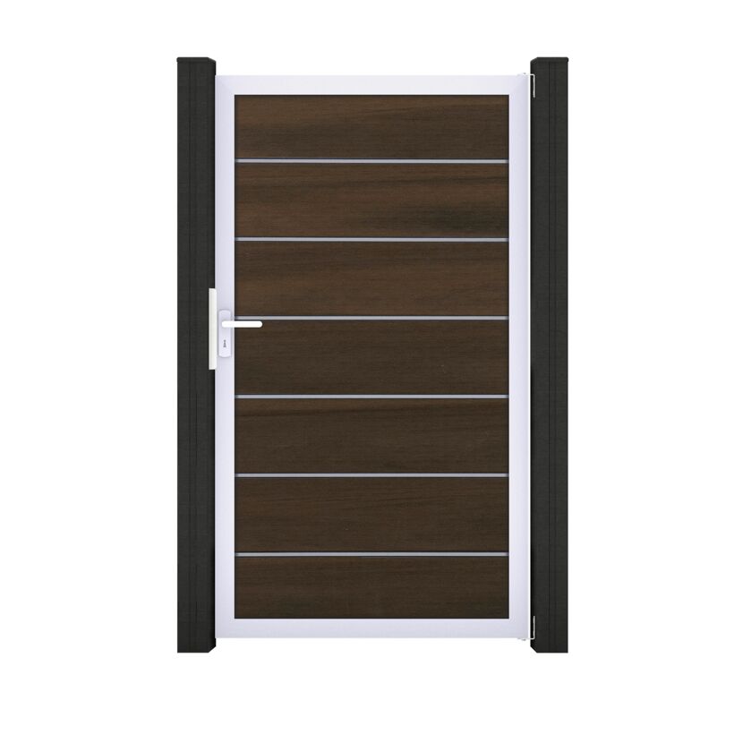 Einzeltor 'Solid Grande Premium' BPC/Aluminium Universal DIN walnussfarben/silber 100 x 180 cm
