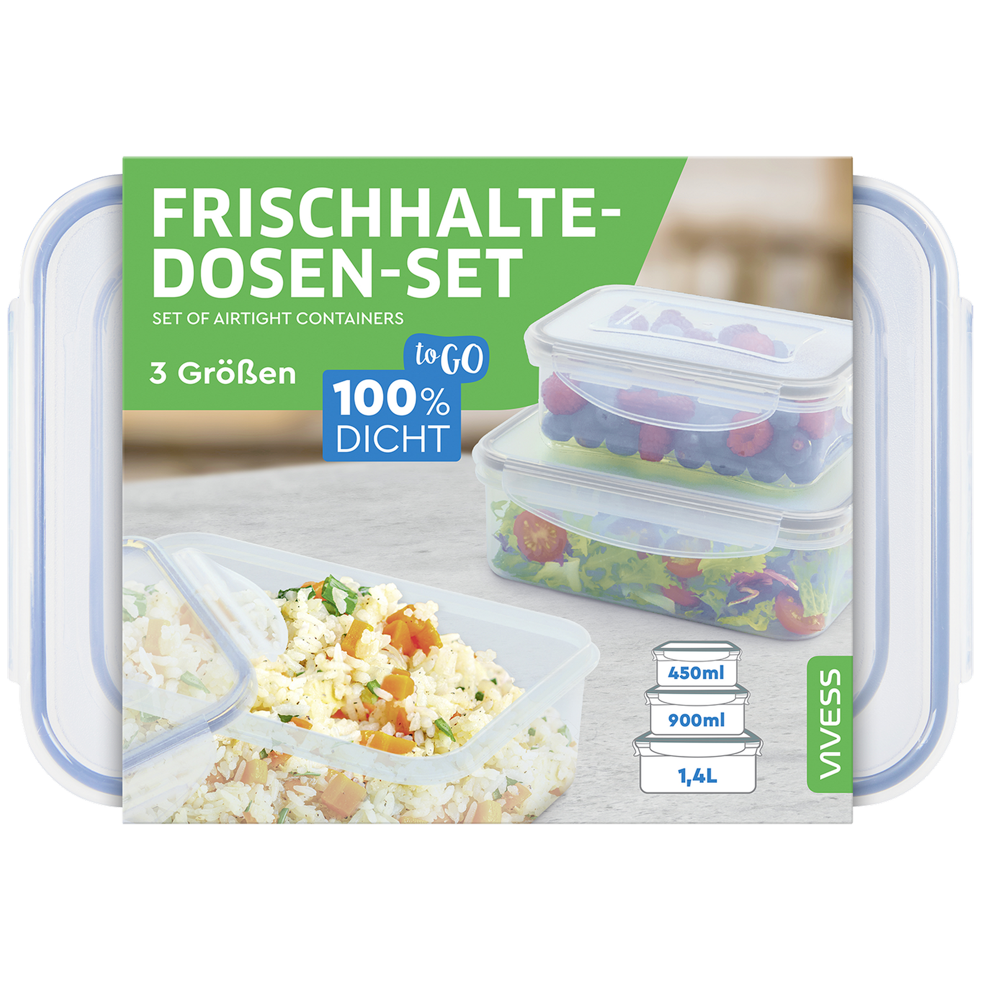 Frischhaltedosen-Set Kunststoff 450/900/1400 ml, 3 Stück + product picture