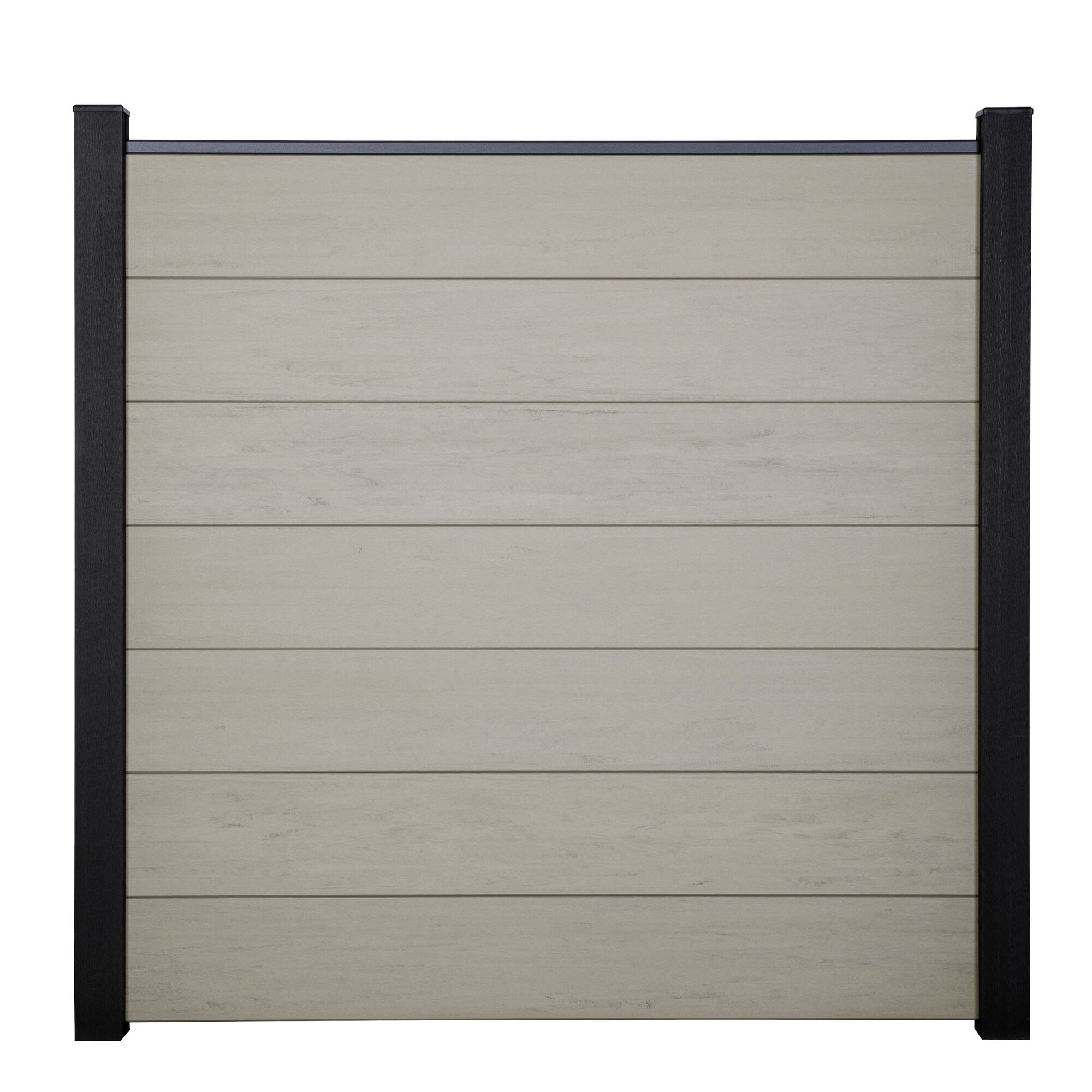 Holz-Sichtschutzwand mit schwarzen Pfosten