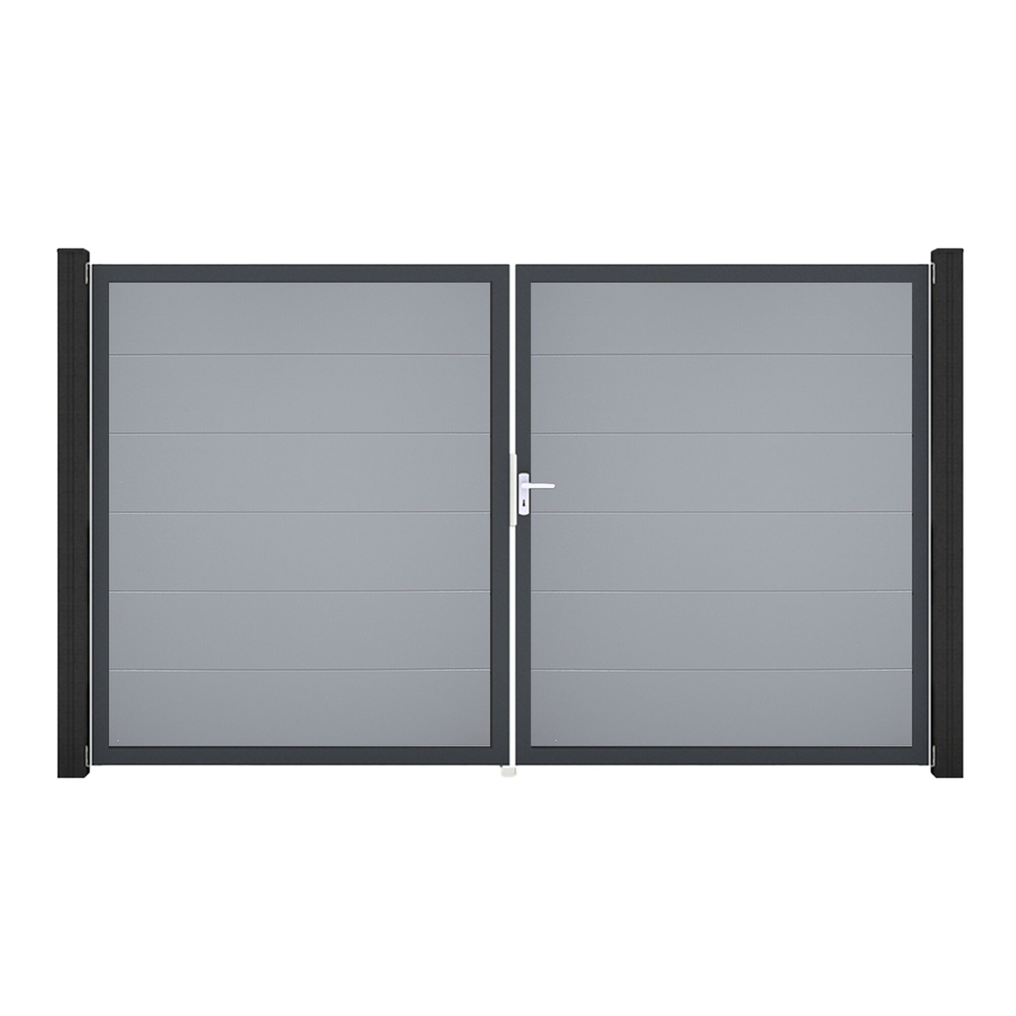 Graues Doppelflügeltor mit Klinke