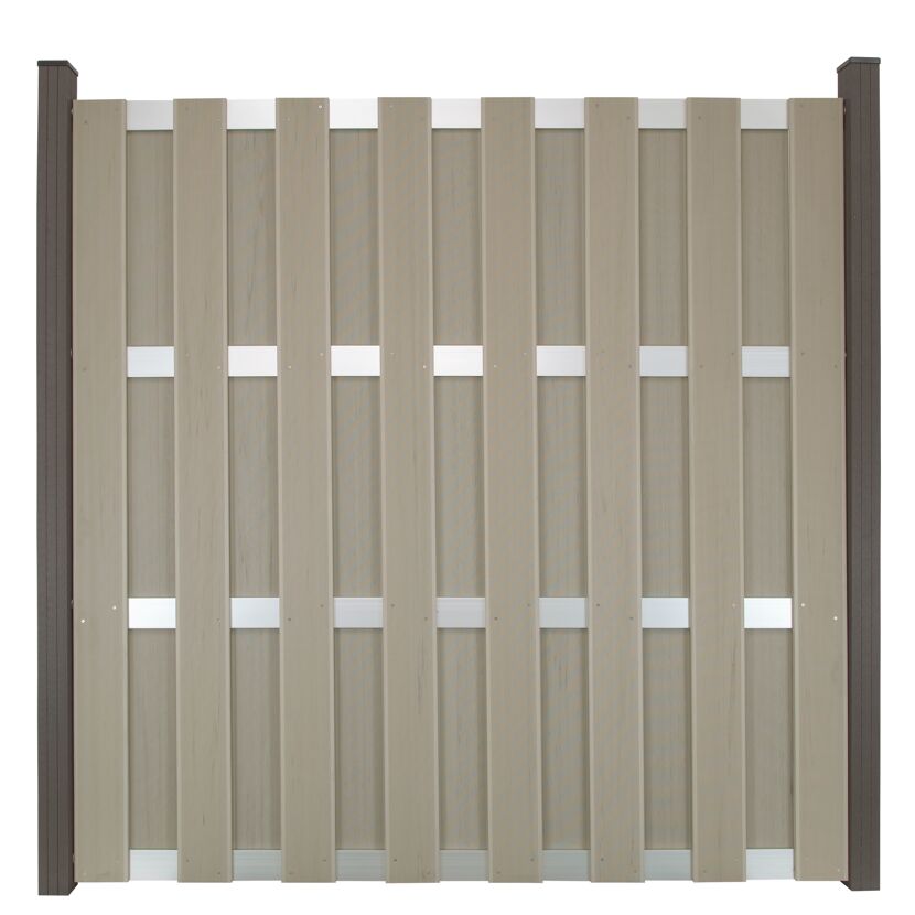 Zaunelement 'Fertigzaun' BPC/Aluminium quadratisch Sandfarben/silber 180 x 180 x 3,2 cm