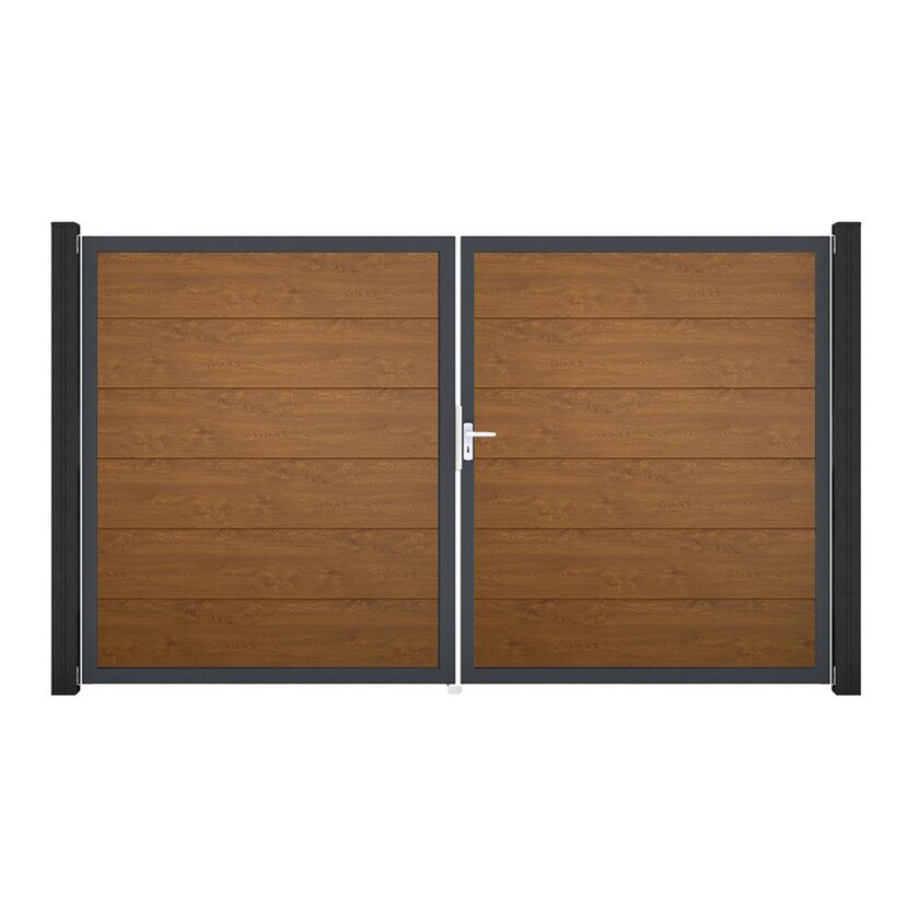 Doppeltor 'BasicLine' DIN rechts Eichefarben dunkel/anthrazit 300 x 180 cm