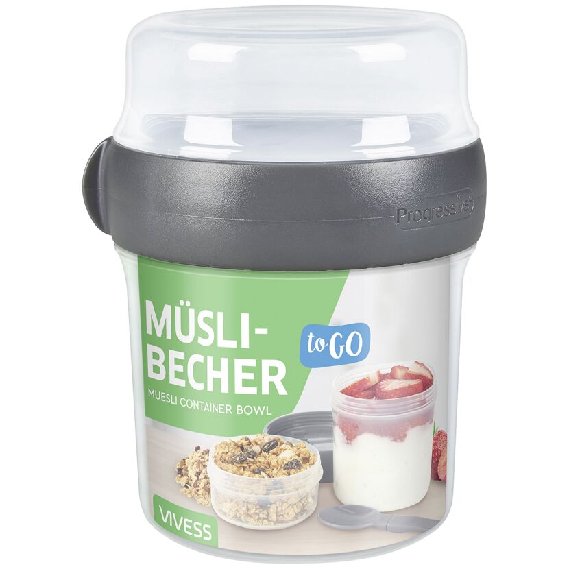 Müslibecher mit Deckel und Löffel