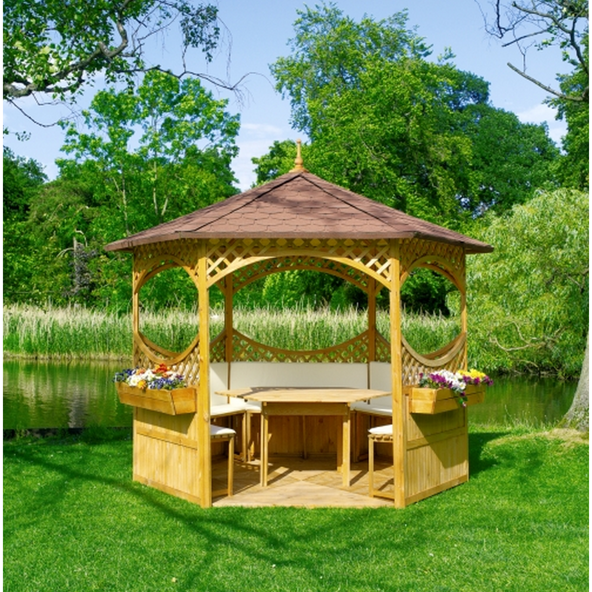 Pavillon 'Palma' Holz inklusive Möbel 326 x 290 x 326 cm