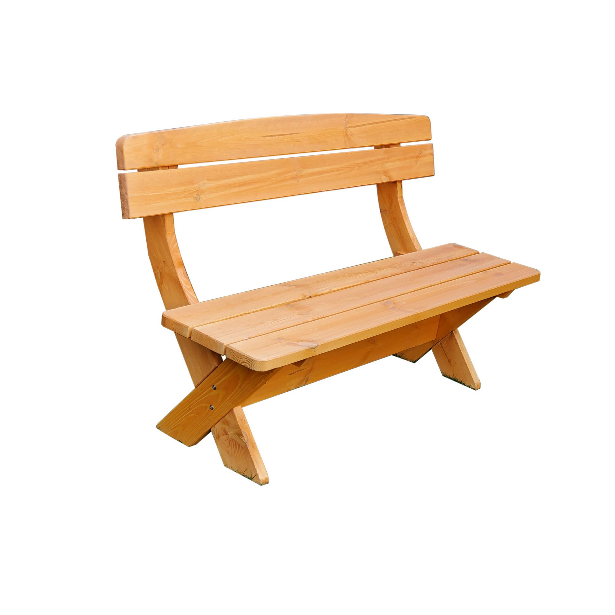 Leere Holzbank mit Rückenlehne