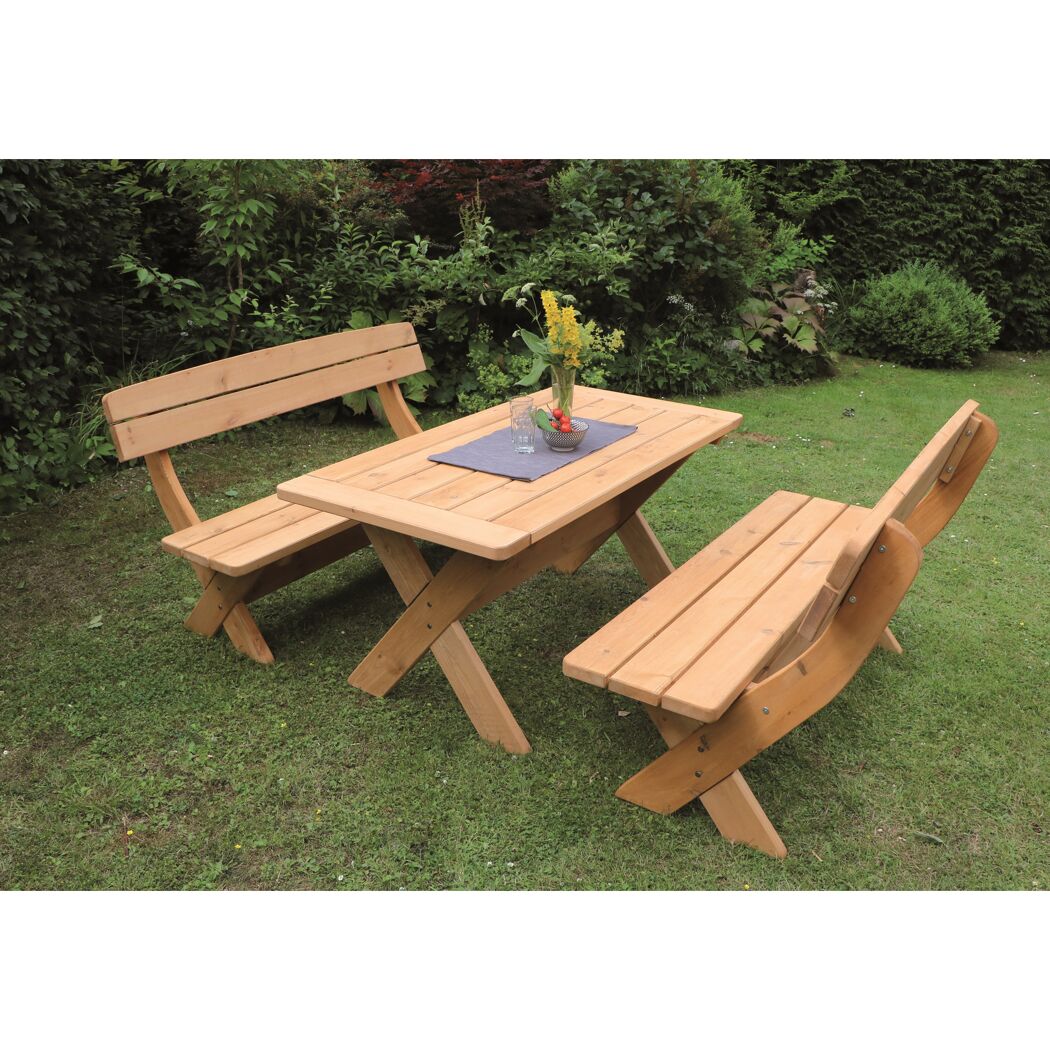 Holz Gartentisch mit zwei Bänken