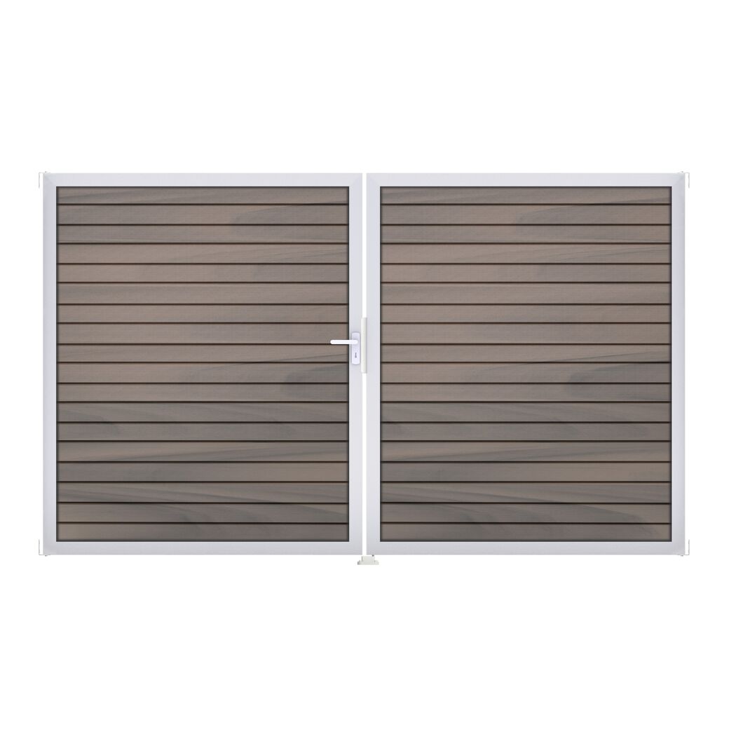 Doppeltor 'Solid Rhombus' BPC/Aluminium DIN links braun/grau/silber 300 x 180 cm