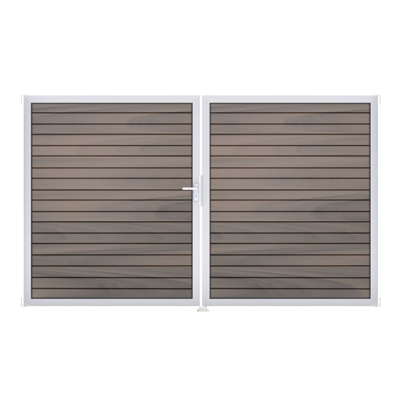 Doppeltor 'Solid Rhombus' BPC/Aluminium DIN links braun/grau/silber 300 x 180 cm
