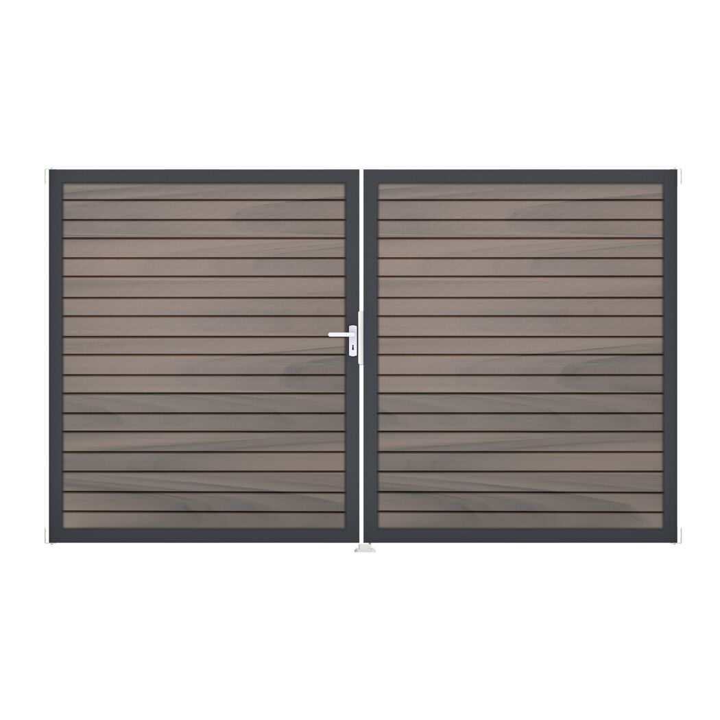 Doppeltor 'Solid Rhombus' BPC/Aluminium DIN links braun/grau/silber/anthrazit 300 x 180 cm