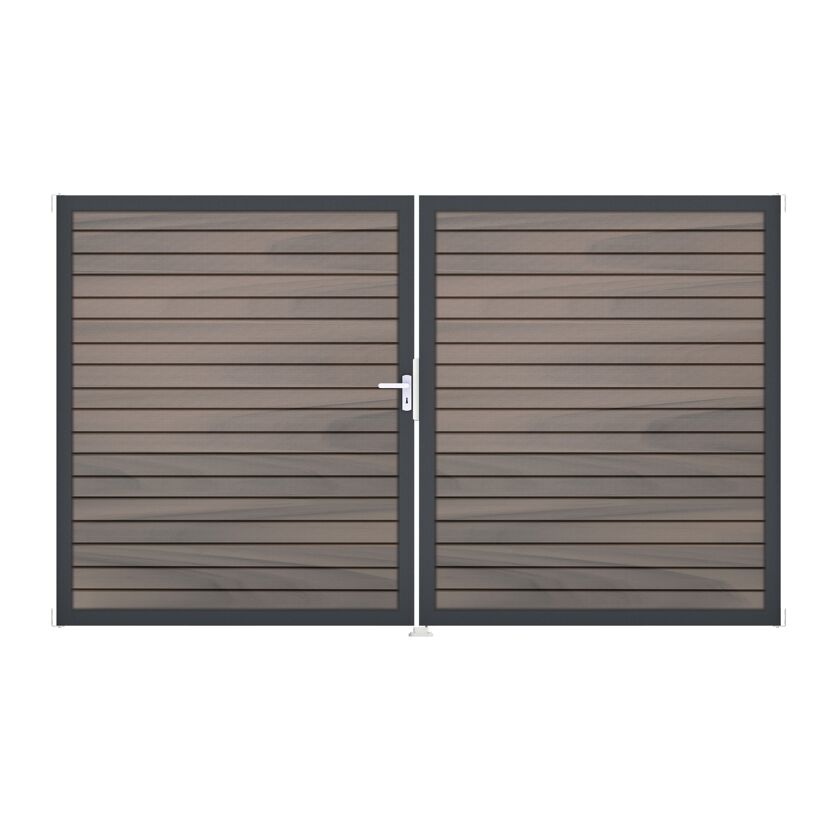 Doppeltor 'Solid Rhombus' BPC/Aluminium DIN links braun/grau/silber/anthrazit 300 x 180 cm