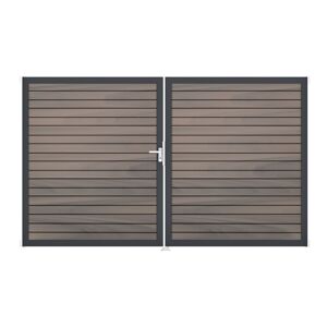 Doppeltor 'Solid Rhombus' BPC/Aluminium DIN links braun/grau/silber/anthrazit 300 x 180 cm