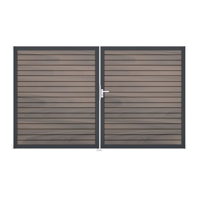 Doppeltor 'Solid Rhombus' BPC/Aluminium DIN rechts braun/grau/silber/anthrazit 300 x 180 cm