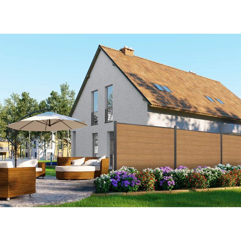 Steckzaun 'BasicLine' schmal Stecksystem Eichefarben/natur 180 x 180 cm