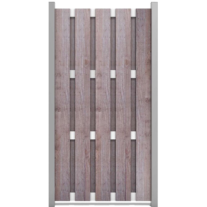 Fertigzaun 'Premo' Holzoptik HPL mit Aluminium-Querriegeln silber 90 x 180 cm