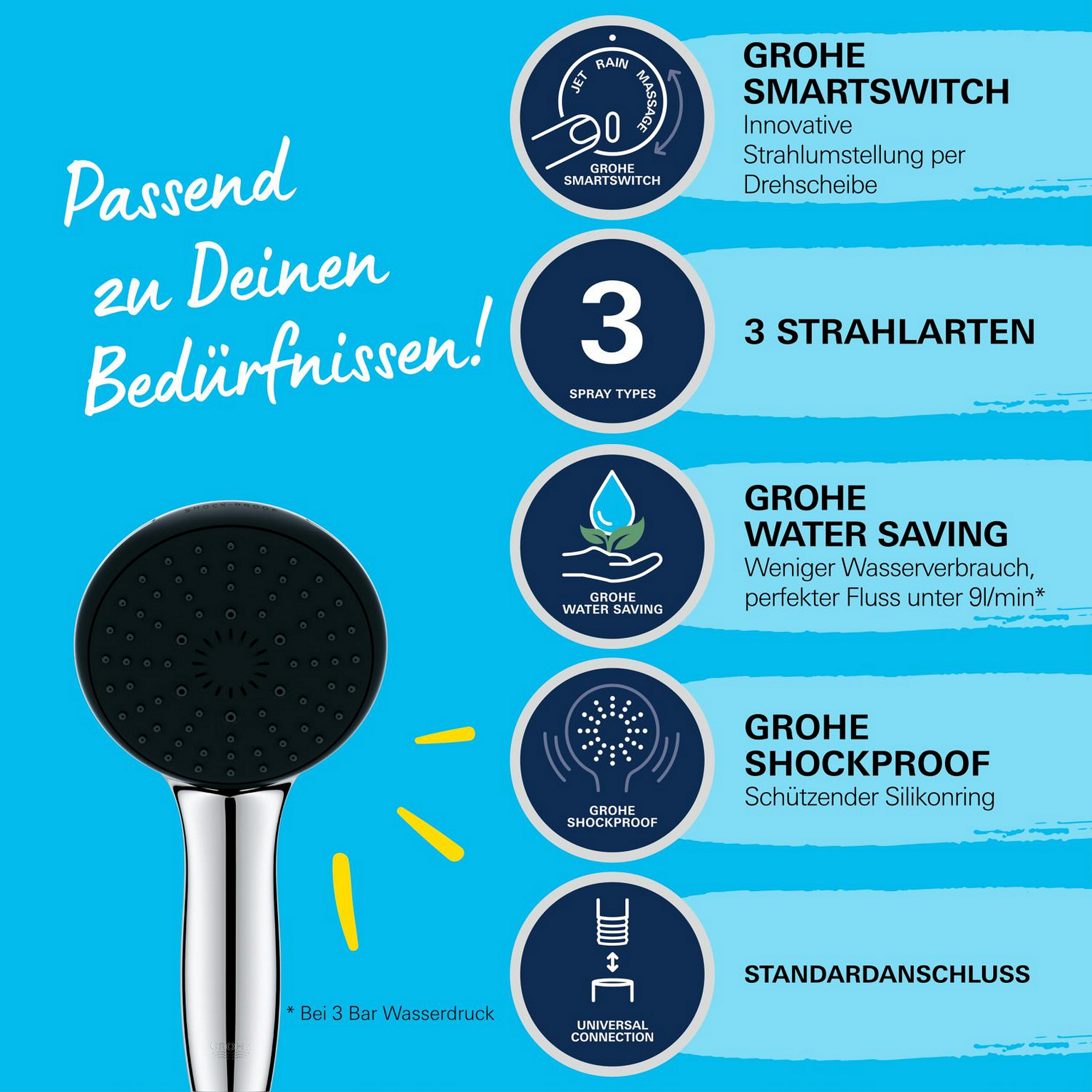 Handbrause 'Vitalio Start 110' chromfarben 3 Strahlarten