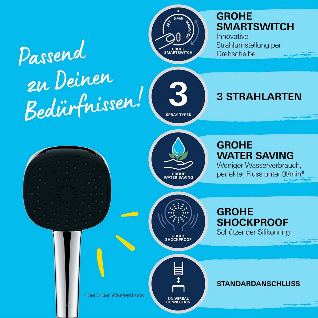 Handbrause 'Vitalio Comfort 110' chromfarben 3 Strahlarten