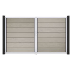 Doppeltor 'Solid Grande' BPC/Aluminium DIN rechts sandfarben/silber 300 x 180 cm