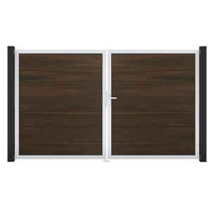 Doppeltor 'Solid Grande' BPC/Aluminium DIN rechts walnussfarben/silber 300 x 180 cm