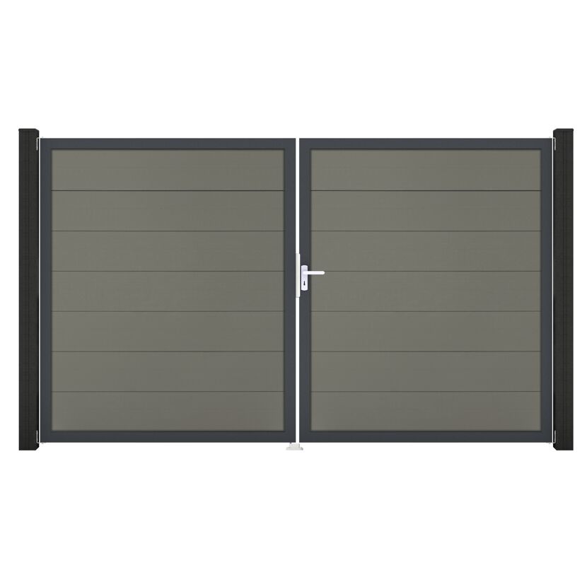Doppeltor 'Solid Grande' BPC/Aluminium DIN rechts grau/anthrazit 300 x 180 cm