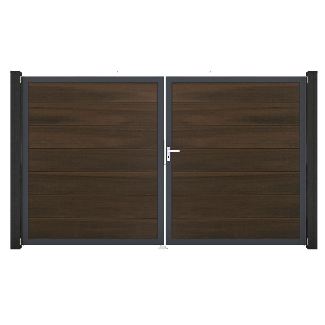 Doppeltor 'Solid Grande' BPC/Aluminium DIN rechts Walnussfarben/anthrazit 300 x 180 cm