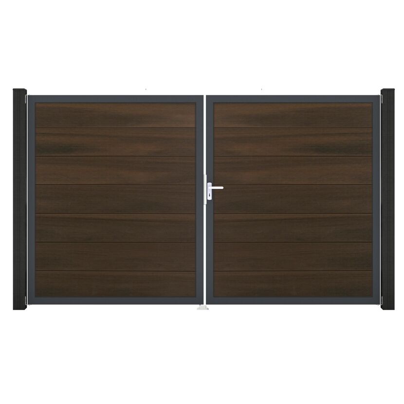 Doppeltor 'Solid Grande' BPC/Aluminium DIN rechts Walnussfarben/anthrazit 300 x 180 cm