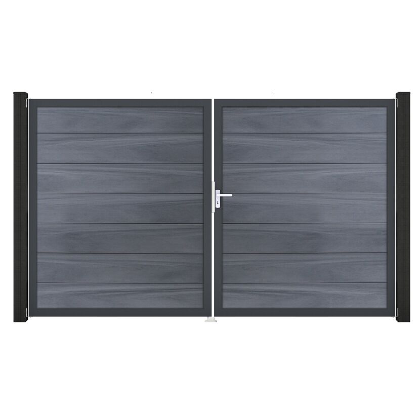 Doppeltor 'Solid Grande' BPC/Aluminium DIN rechts steingrau/anthrazit 300 x 180 cm