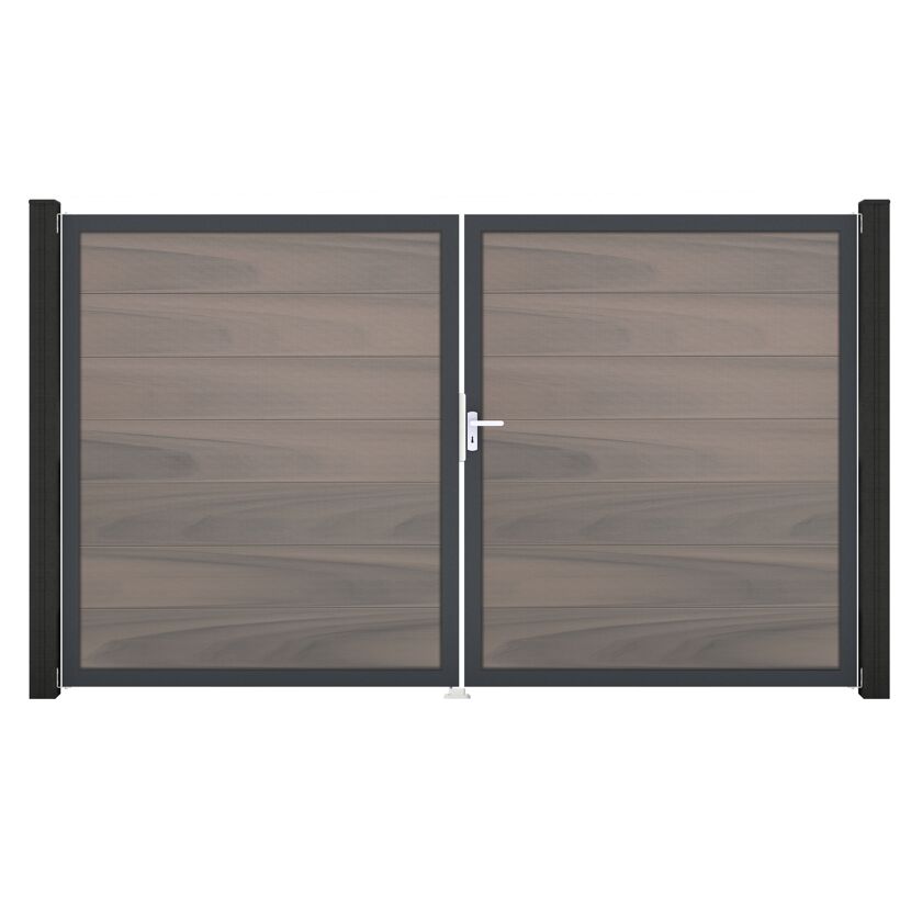 Doppeltor 'Solid Grande' BPC/Aluminium DIN rechts braun/grau/silber/anthrazit 300 x 180 cm