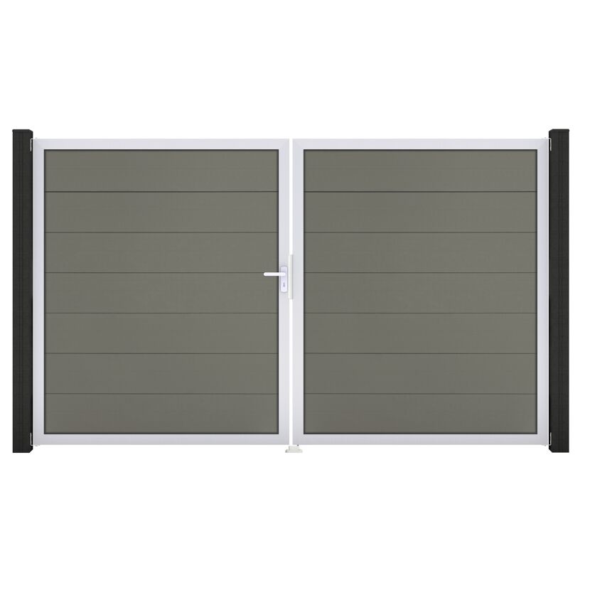 Doppeltor 'Solid Grande' BPC/Aluminium DIN links grau/silber 300 x 180 cm