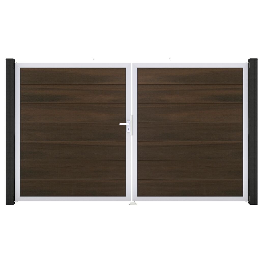 Doppeltor 'Solid Grande' BPC/Aluminium DIN links walnussfarben/silber 300 x 180 cm