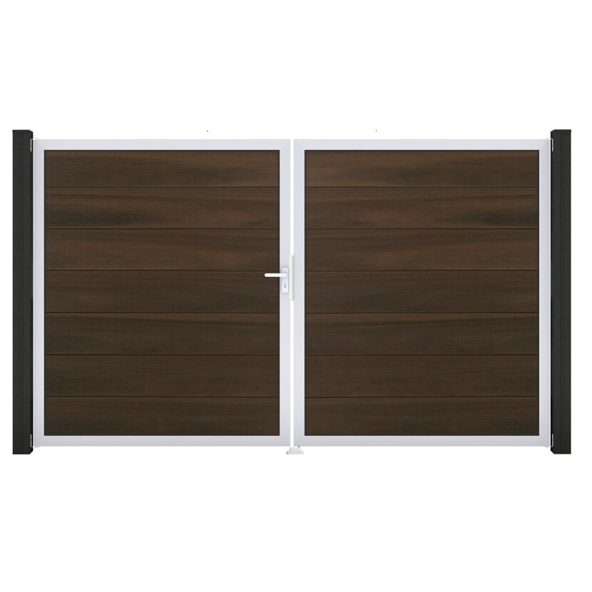 Doppeltor 'Solid Grande' BPC/Aluminium DIN links walnussfarben/silber 300 x 180 cm