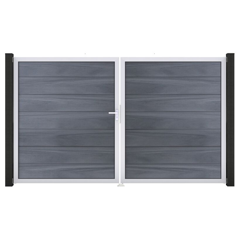 Doppeltor 'Solid Grande' BPC/Aluminium DIN links steingrau/silber 300 x 180 cm