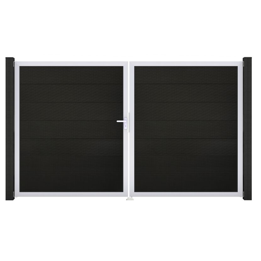 Doppeltor 'Solid Grande' BPC/Aluminium DIN links schwarz/silber 300 x 180 cm