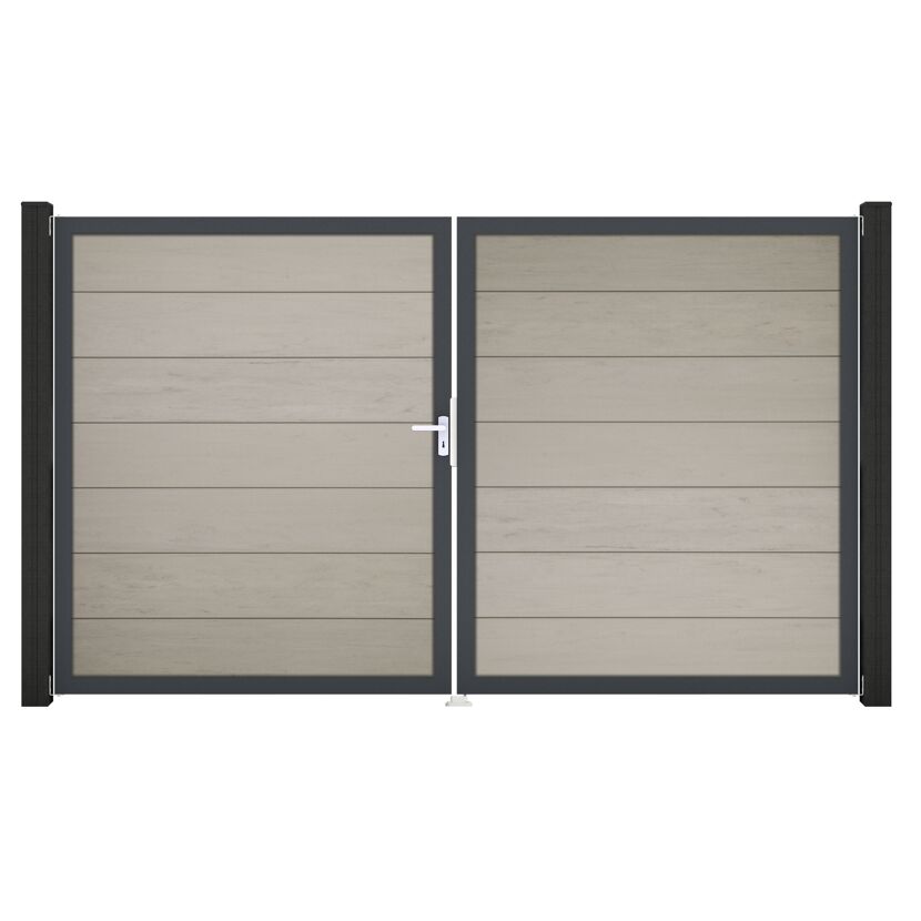 Doppeltor 'Solid Grande' BPC/Aluminium DIN links sandfarben/anthrazit 300 x 180 cm