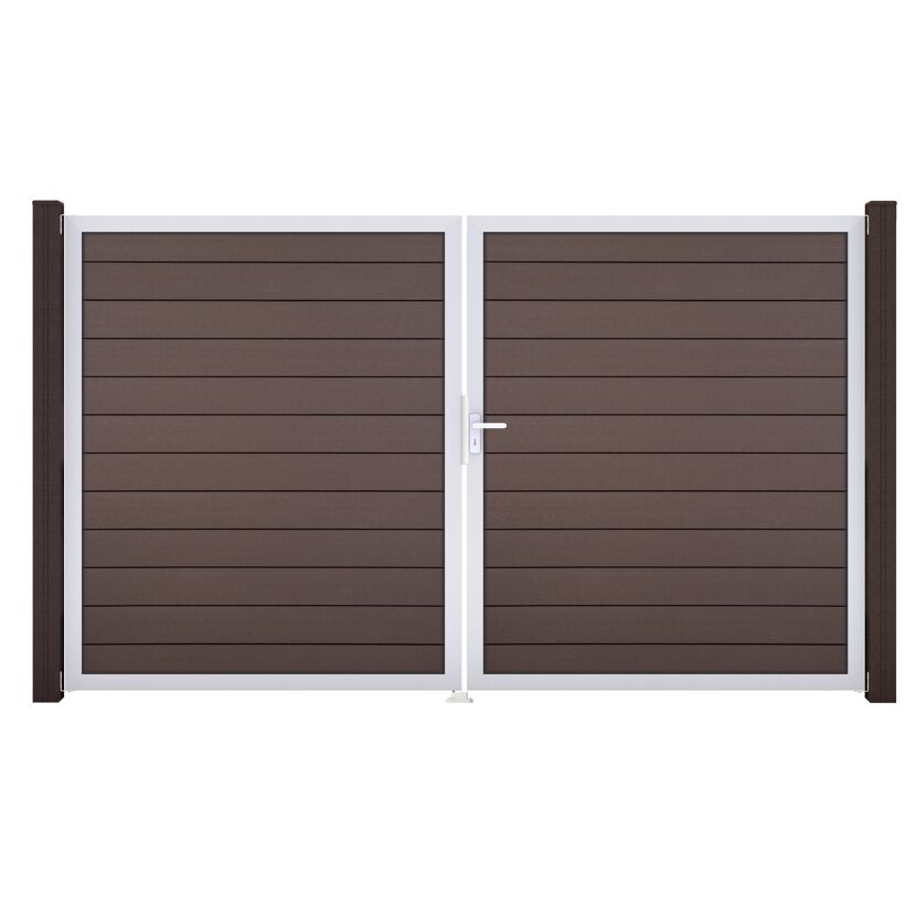 Doppeltor 'Solid' BPC/Aluminium DIN rechts braun/silber 300 x 180 cm